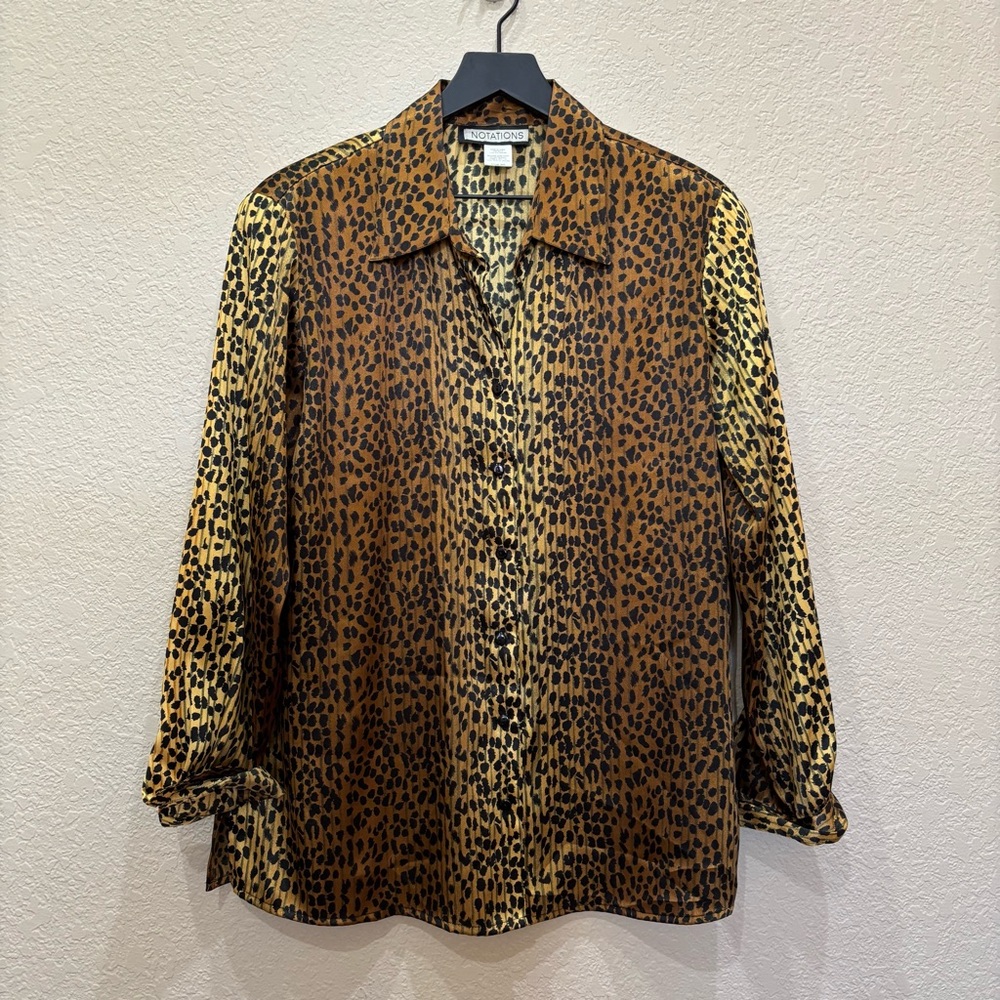 Vintage 90’s Leopard Print Long Sleeve Button Up Blouse Size Large Boho Retro